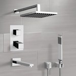 Remer TSH44 Chrome Thermostatic Tub and Shower Faucet Set with Rain Shower Head and Hand Shower